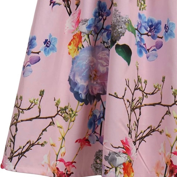 Retro Swing Full Pleated Skirt Asian Floral Pink Blue Med NWT - Picture 9 of 14